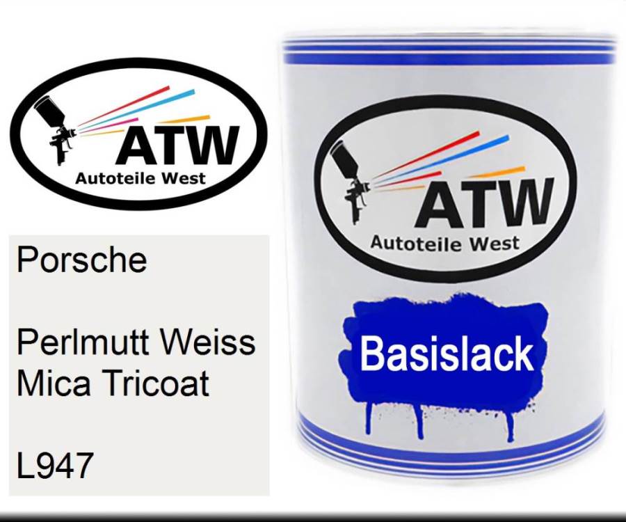 Porsche, Perlmutt Weiss Mica Tricoat, L947: 1L Lackdose, von ATW Autoteile West.